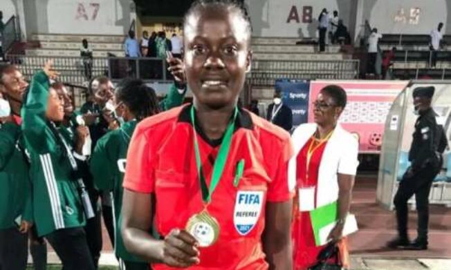 Awa Alphonsine Ornella to referee Ampem Darkoa Ladies vs. Sam Nelly FC semifinal clash