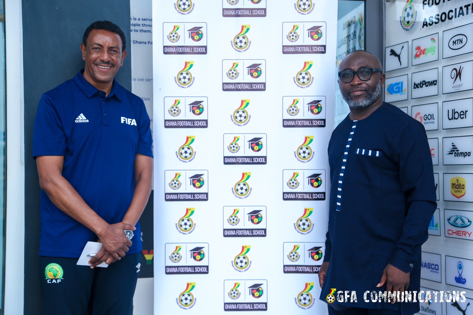 CAF Coach Assessor Abraham Mbratu meets General Secretary Prosper Harrison Addo