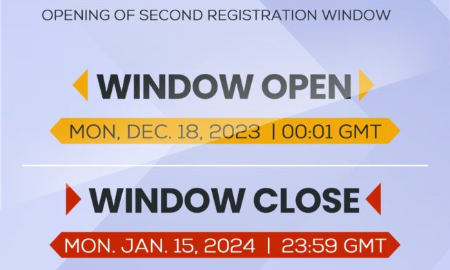 Second Registration window opens December 18